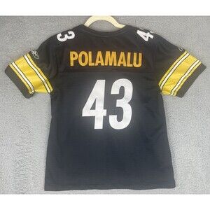 VTG Reebok Sewn Jersey Troy Polamalu #43 Steelers Boys Youth XL 18-20 Black NFL